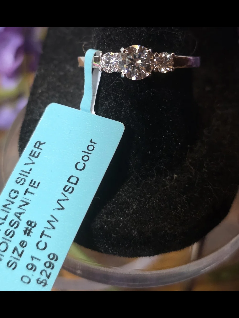 Three-Stone Moissanite Diamond Ring In 925 Sterling Silver 1ctw Size 8